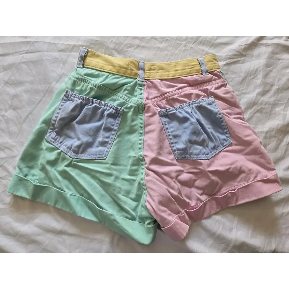 American Apparel Womens Pastel Colorblock Mom Shorts 90s Vtg Inspired - Picture 2 of 7